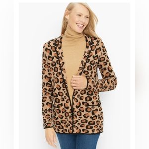 Talbots Petite Women's Large Leopard Print Sweater Blazer Cardigan